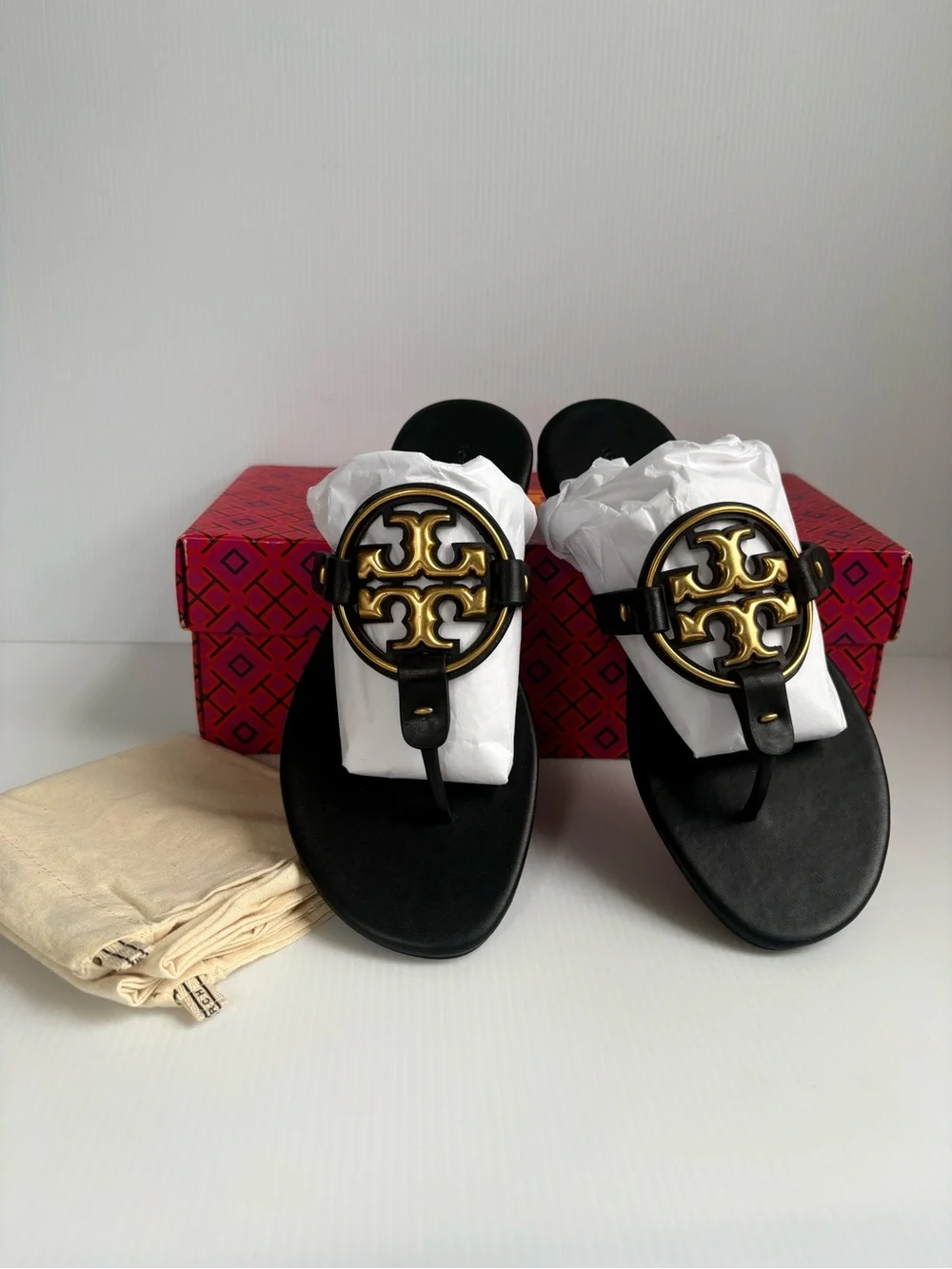 Tory Burch Miller Sandal Size7 M  Perfect Black /Gold Hardware New